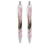 FekiLoot Deer Among Pink Cherry Blossoms Ballpoint Pens Retractable Ball Point Pens Smooth-Flowing Black Ink 0.5mm Writing Pen Black Ink Pen for Men Women 2 PCS
