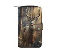 FekiLoot Deer Hunting Season Wallet Large Capacity Travel Double Fold Wallets Portable Zipper Leather Purse for Women Men
