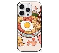 FekiLoot Delicious Sweet Ramen for iPhone 16 Case Tempered Glass TPU Back Panel Shockproof with Anti-Fingerprint Phone Cover Black