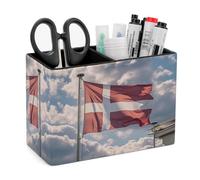 FekiLoot Denmark Danish Flag PU Leather Pen Holder with 2 Compartments Rectangle Desk Storage Organizer Desktop Stationery Container Pencil Cup for Office School Home Accessories