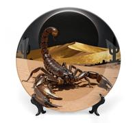 FekiLoot Desert Scorpion Eclipse Decorative Plates Bone China Plates with Stand for Display 7inch Round Ceramic Dinner Plates Dessert Plate for Kitchen Party Coffee Table Decor Art