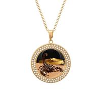 FekiLoot Desert Scorpion Eclipse Pendant Necklace for Women Men Elegant Diamond Circle Necklaces with 19.7 Inch Chain, Zinc Diamond Jewelry for Birthday Christmas Valentine's Day Gift, One Size, Zinc