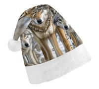 FekiLoot Different Colored Wolves Christmas Hat Cap with Plush Trim Warm Xmas Hats Headwear for Winter Holiday Party Supply