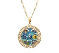FekiLoot Different Fish Pendant Necklace for Women Men Elegant Diamond Circle Necklaces with 19.7 Inch Chain, Zinc Diamond Jewelry for Birthday Christmas Valentine's Day Gift, One Size, Zinc, Diamond