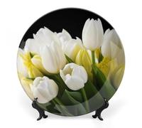 FekiLoot Different FlowersDecorative Plate Round Ceramic Plates with Display Stand Salad & Dessert Serving Plates Home Table Art Decoration for Kitchen Dining Room Wine Cabinet 8inch