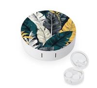FekiLoot Different Leaves Contact Lens Case Portable Travel Outdoor Contact Lens Cases Circle Leakproof Makeup Storage Box with Mirror for Home Office Dormitory
