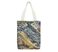FekiLoot Different Types of Lizard Canvas Tote Bag Lightweight Medium Reusable Grocery Shopping Cloth Bag Multi-Purpose Tote Bags with Zipper Inner Pocket Large Capacity Shopping Bags