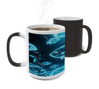 FekiLoot Digital Holographic Fish Color Changing Mugs Heat Sensitive Coffee Mug 11 Oz Novelty Ceramic Cup with Handle Magic Cups Temperature Changing Coffee Tumblers for Women Men Funny Gifts