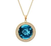 FekiLoot Digital Holographic Fish Pendant Necklace for Women Men Elegant Diamond Circle Necklaces with 19.7 Inch Chain, Zinc Diamond Jewelry for Birthday Christmas Valentine's Day Gift, One Size, Zinc