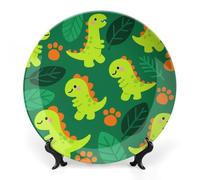 FekiLoot Dino Adventure Print Decorative Plates Bone China Plates with Stand for Display 10inch Round Ceramic Dinner Plates Dessert Plate for Kitchen Party Coffee Table Decor Art