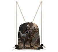 FekiLoot Dino Knight Rider Drawstring Backpack Sports Gym Bag Drawstring Bags Foldable Backpack for Women Men