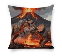 FekiLoot Dinosaur Volcano Eruption Pillow Covers 18"x18" Decorative Throw Pillow Cases Outdoor Linen Vintage Flowers Cushion Cover Farmhouse Neutral Pillowcase for Couch Home Sofa Decor