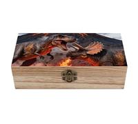 FekiLoot Dinosaur Volcano Eruption Wooden Storage Box Wooden Keepsake Box with Hinged Lid Vintage Rustic Chest Wood Jewelry Boxes for Jewelry, Photos, Memorabilia, Home Decor And Craft Organization