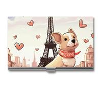 FekiLoot Dog And Eiffel Tower Business Card Holder Aluminum Alloy Business Card Case Convenient to Carry Business Card Dispenser for Men Women
