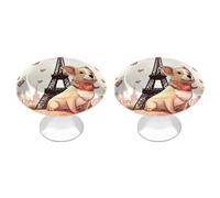 FekiLoot Dog and Eiffel Tower Cabinet Knobs Stainless Steel Aluminum Drawer Knobs for Kitchen Cupboard Door Round Cabinet Handles Bedroom Dresser with Screws Drawer Pulls 2 Pack
