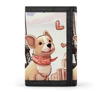 FekiLoot Dog And Eiffel Tower Wallet Compact Blocking Trifold Wallets with Zipper Minimalist Purse Wallet Credit Card Holder