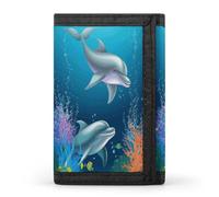 FekiLoot Dolphin And Fish Wallet for Women Men Trifold Wallet Large Front Pocket Wallets Travel Slim RFID Blocking Wallets Coin Purse Credit Card Holder