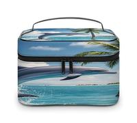 FekiLoot Dolphins And Palm Trees Makeup Bag Large Capacity Travel Cosmetic Bag Lightweight Hand-held Toiletry Bags Portable Cosmetic Pouch Cute Make Up Pouch for Women