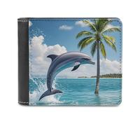 FekiLoot Dolphins And Palm Trees Wallet Large Capacity Slim Bifold Wallet with Multiple Card Slots PU Leather Men Purse