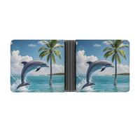FekiLoot Dolphins And Palm Trees Wallet Slim Leather Bifold Wallet Extra Capacity Wallets with Multiple Card Slots Men Billfold