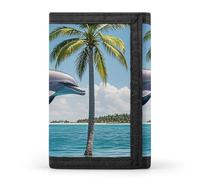 FekiLoot Dolphins And Palm Trees Wallet Slim Trifold Wallets with Multiple Card Slots Credit Card Holder Pocket Coin Purse