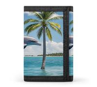 FekiLoot Dolphins And Palm Trees Wallet Slim Trifold Wallets with Multiple Card Slots Credit Card Holder Pocket Coin Purse