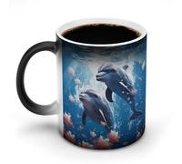 FekiLoot Dolphins in Love Color Changing Mug Heat Changing Mug Ceramic Mug Heat Reactive Black Mug Tea Cup Message Appears As It Heats Birthday Holiday Gift for Family Friend