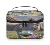 FekiLoot Donkey And Flower Makeup Bag Large Capacity Travel Cosmetic Bag Lightweight Hand-held Toiletry Bags Portable Cosmetic Pouch Cute Make Up Pouch for Women