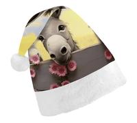 FekiLoot Donkey And Flower Santa Hat Comfortable Soft Christmas Hat Reusable Christmas Cap for Adults for Xmas And New Year Holiday Party Supplies