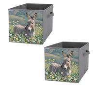 FekiLoot Donkey And Flower Storage Cubes Foldable Decorative Fabric Storage Baskets for Organizing Home Organizers with Handles Large Fabric Storage Baskets for Shelves for Clothes Books