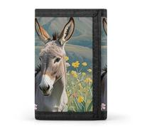 FekiLoot Donkey And Flower Trifold Wallet Slim Credit Card Holder Stylish Trifold Billfold Minimalist Front Pocket Friendly Purses