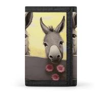FekiLoot Donkey And Flower Wallet Compact Blocking Trifold Wallets with Zipper Minimalist Purse Wallet Credit Card Holder