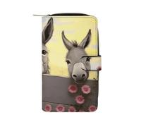 FekiLoot Donkey And Flower Wallet for Men Women Large Capacity Purse Clutch Bag Handbag Checkbook Cash Credit Cards