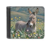 FekiLoot Donkey And Flower Wallet Large Capacity Slim Bifold Wallet with Multiple Card Slots PU Leather Men Purse