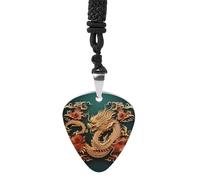 FekiLoot Dragon Chinese Background Guitar Pick Necklace for Women&Men Personalized Pendant Necklaces Exquisite Metal Necklaces Cool Guitar Pick Holder Necklace Unique Gifts for Adult