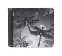 FekiLoot Dragonflies Grey Leather Wallet for Women&Men Billfold Purse Credit Card Holder Slim Bifold Wallet Front Pocket Wallets