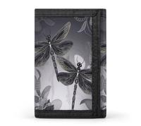 FekiLoot Dragonflies Grey Wallet for Women Men Trifold Wallet Large Front Pocket Wallets Travel Slim RFID Blocking Wallets Coin Purse Credit Card Holder