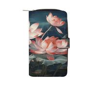 FekiLoot Dragonfly And Lotus Wallet Large Capacity Travel Double Fold Wallets Portable Zipper Leather Purse for Women Men