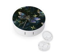 FekiLoot Dragonfly Contact Lens Case Portable Travel Outdoor Contact Lens Cases Circle Leakproof Makeup Storage Box with Mirror for Home Office Dormitory