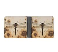 FekiLoot Dragonfly on Sunflower Leather Wallet Double-Sided Different Images Bifold Wallet Ultra Strong Stitching Slim Wallets