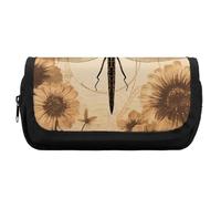 FekiLoot Dragonfly on Sunflower Pencil Case Office Pencil Box Large Capacity Pencil Box Pouch Holder Double Zipper Pencil Case Use to Organize Desktop And Plan Space Home Office