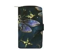FekiLoot Dragonfly Wallet Large Capacity Travel Double Fold Wallets Portable Zipper Leather Purse for Women Men