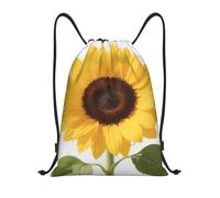 FekiLoot Drawstring Backpack String Bag Lightweight Sport Gym Travel Sackpack Beautiful Yellow Summer Sunflower Cinch Bags Waterproof Beach Bag For Women Men, Black, 16.9x14 inch