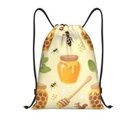 FekiLoot Drawstring Backpack String Bag Lightweight Sport Gym Travel Sackpack Bees And Honey Cinch Bags Waterproof Beach Bag For Women Men, Black, 19.6x16.5 inch