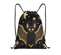 FekiLoot Drawstring Backpack String Bag Lightweight Sport Gym Travel Sackpack Black Gloden Bat Cinch Bags Waterproof Beach Bag For Women Men, Black, 16.9x14 inch