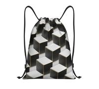 FekiLoot Drawstring Backpack String Bag Lightweight Sport Gym Travel Sackpack Black Grey Cubes Cinch Bags Waterproof Beach Bag For Women Men, Black, 16.9x14 inch