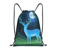 FekiLoot Drawstring Backpack String Bag Lightweight Sport Gym Travel Sackpack Blue Deer Cinch Bags Waterproof Beach Bag For Women Men, Black, 16.9x14 inch