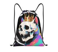 FekiLoot Drawstring Backpack String Bag Lightweight Sport Gym Travel Sackpack Cat Skulls Cinch Bags Waterproof Beach Bag For Women Men, Black, 16.9x14 inch