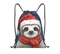 FekiLoot Drawstring Backpack String Bag Lightweight Sport Gym Travel Sackpack Christmas Sloth Cinch Bags Waterproof Beach Bag For Women Men, Black, 16.9x14 inch