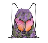FekiLoot Drawstring Backpack String Bag Lightweight Sport Gym Travel Sackpack Colorful Butterfly Cinch Bags Waterproof Beach Bag For Women Men, Black, 19.6x16.5 inch